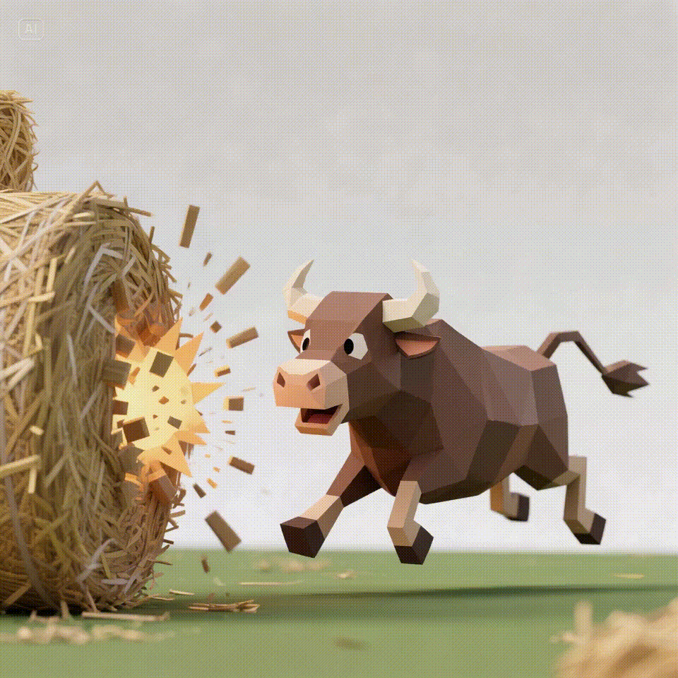 Animation of a cow rampaging and destroying things in Crazy Cattle 3D